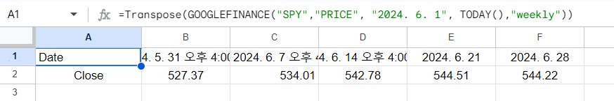 Transepose + Googlefinance 함께 쓰기